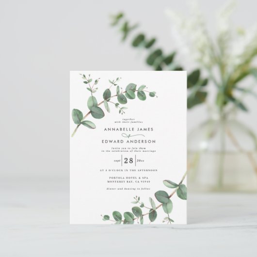 Weddenschap groen Eucalyptus botanische modern Inv Briefkaart (Staand voorkant)