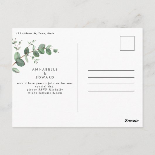Weddenschap groen Eucalyptus botanische modern Inv Briefkaart (Achterkant)