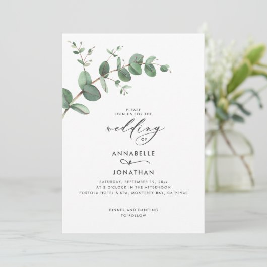 Weddenschap groen Eucalyptus botanische modern Inv Kaart (Staand voorkant)