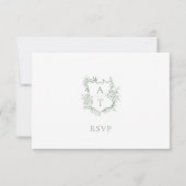 Weddenschap Groen Script Crest Monogram RSVP-kaart Kaart (Achterkant)