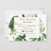 Weddenschap Groene Monstera laat Lijst Waterverf RSVP Kaartje (Voorkant)