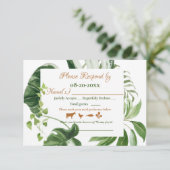 Weddenschap Groene Monstera laat Lijst Waterverf RSVP Kaartje (Staand voorkant)