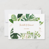 Weddenschap Groene Monstera laat Lijst Waterverf RSVP Kaartje (Achterkant)
