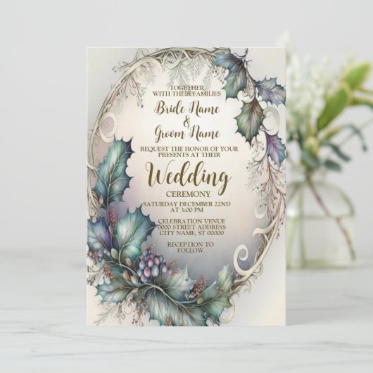 Weddenschap Groene Paarse bladeren Lijst Golden El Kaart (Staand voorkant)