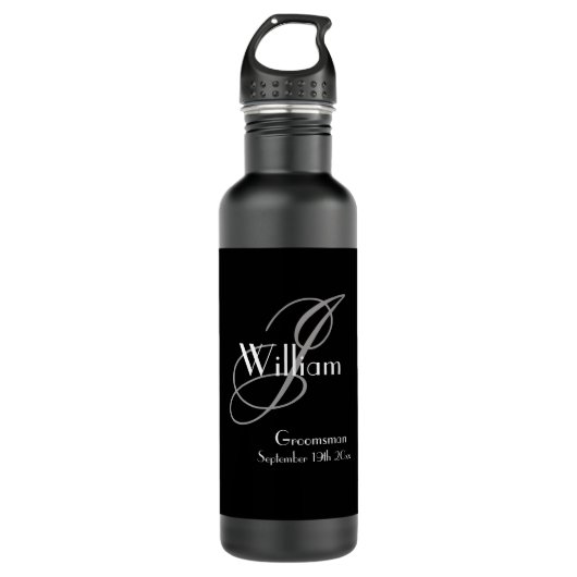Weddenschap Groomsman Gift Modern Monogram Cool Bl Waterfles (Voorkant)