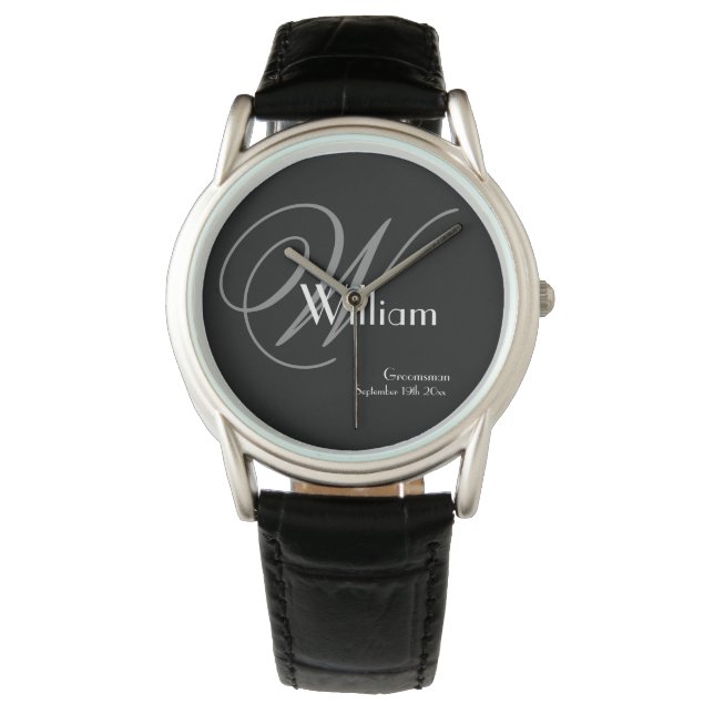 Weddenschap Groomsman Gift Modern Monogram Cool Sp Horloge (Voorkant)