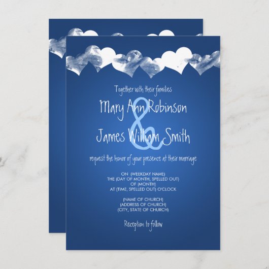 Weddenschap Grunge Hearts Blue Kaart (Voorkant / Achterkant)