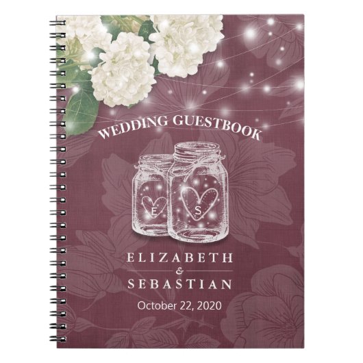 Weddenschap Guestbook ason Jar Hydrangea String Li Notitieboek (Voorkant)