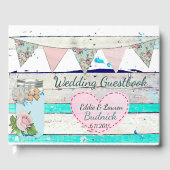Weddenschap Guestbook Blauwgroen Rustic Wood Shabb Gastenboek (Voorkant)