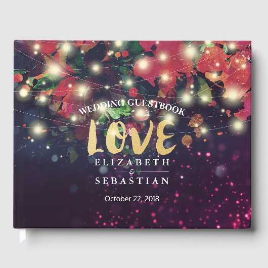 Weddenschap Guestbook Burgundy Red Floral String L Gastenboek (Voorkant)