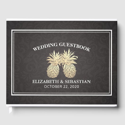 Weddenschap Guestbook Chic Black Gold Pineapple Co Gastenboek (Voorkant)