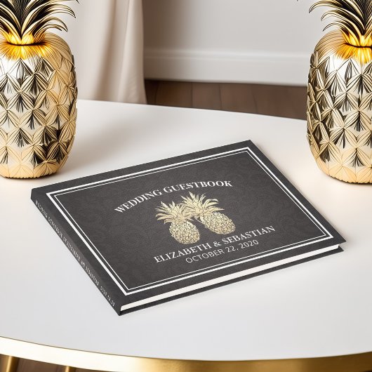 Weddenschap Guestbook Chic Black Gold Pineapple Co Gastenboek
