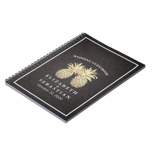 Weddenschap Guestbook Chic Black Gold Pineapple Co Notitieboek (Linkerzijde)