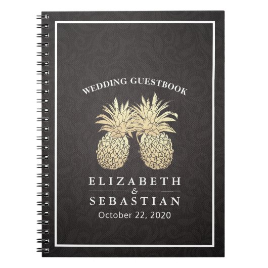 Weddenschap Guestbook Chic Black Gold Pineapple Co Notitieboek (Voorkant)