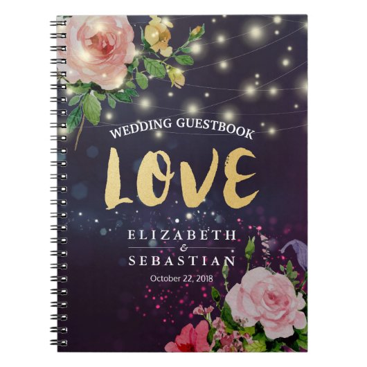 Weddenschap Guestbook Chic Floral Paars Sparkle Li Notitieboek (Voorkant)