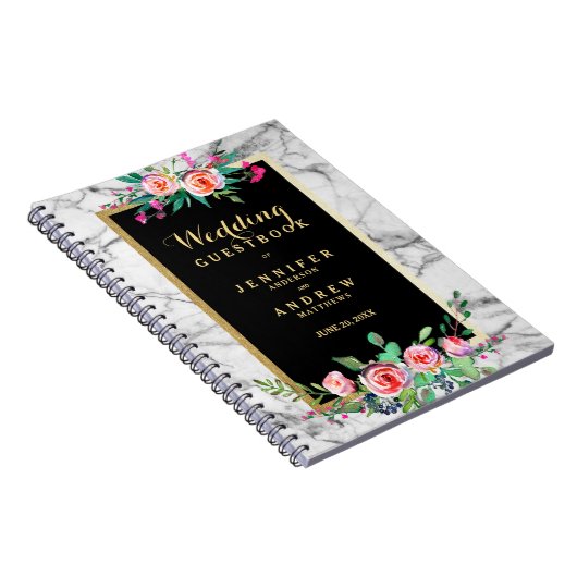 Weddenschap Guestbook Chic Gold Marble Pink Floral Notitieboek (Rechterzijde)