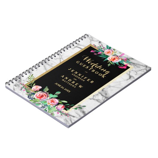 Weddenschap Guestbook Chic Gold Marble Pink Floral Notitieboek (Linkerzijde)
