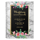 Weddenschap Guestbook Chic Gold Marble Pink Floral Notitieboek (Voorkant)