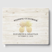 Weddenschap Guestbook Chic Gold Pineapples Rustisc Gastenboek (Voorkant)