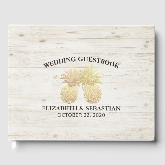 Weddenschap Guestbook Chic Gold Pineapples Rustisc Gastenboek (Voorkant)