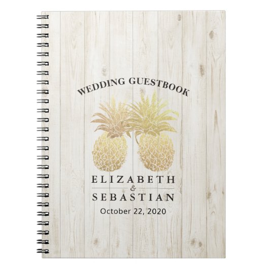Weddenschap Guestbook Chic Gold Pineapples Rustisc Notitieboek (Voorkant)