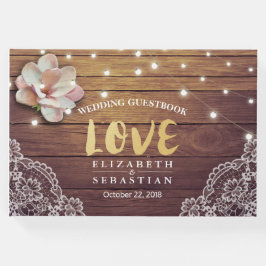 Weddenschap Guestbook Floral String Lights Wood La Gastenboek