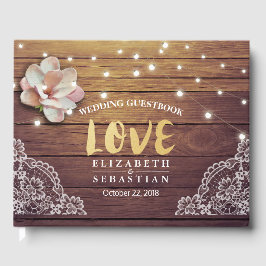 Weddenschap Guestbook Floral String Lights Wood La Gastenboek
