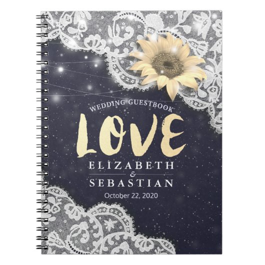 Weddenschap Guestbook Lace Sunflower String Lights Notitieboek (Voorkant)