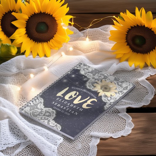 Weddenschap Guestbook Lace Sunflower String Lights Notitieboek
