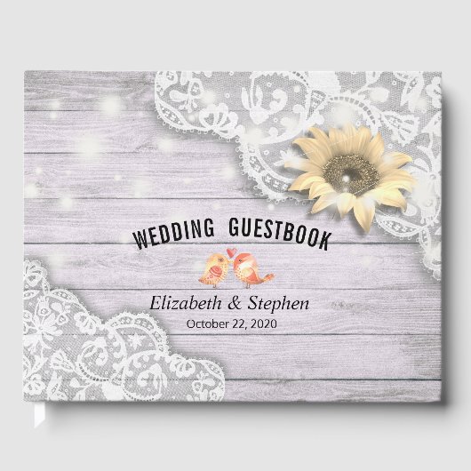 Weddenschap Guestbook Lace Sunflower Wood String L Gastenboek (Voorkant)