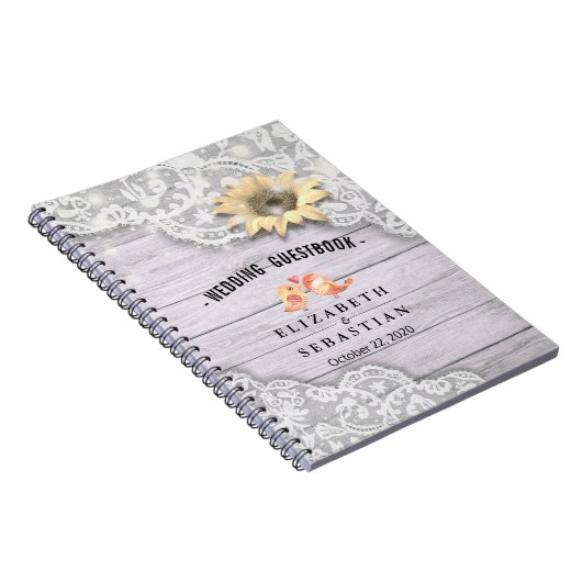 Weddenschap Guestbook Lace Sunflower Wood String L Notitieboek (Rechterzijde)