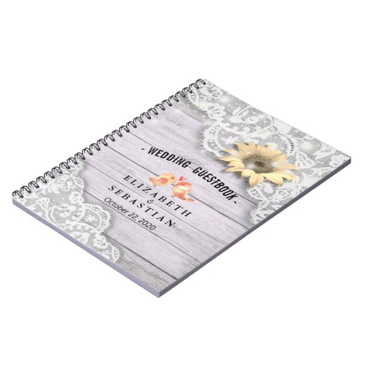 Weddenschap Guestbook Lace Sunflower Wood String L Notitieboek (Linkerzijde)