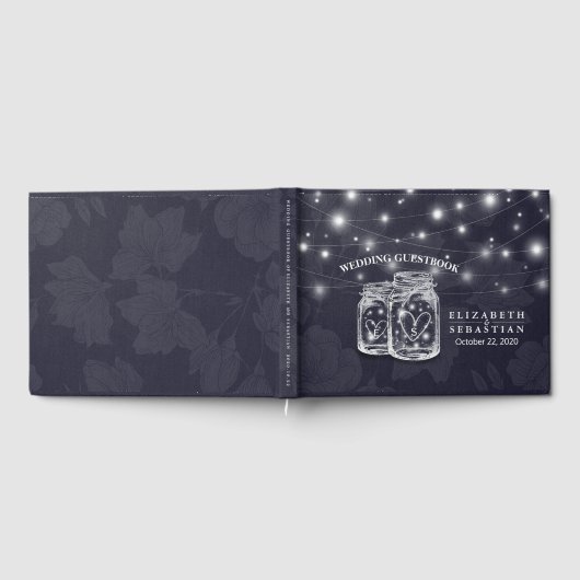 Weddenschap Guestbook Mason Jar String Light Navy  Gastenboek (Volledig)