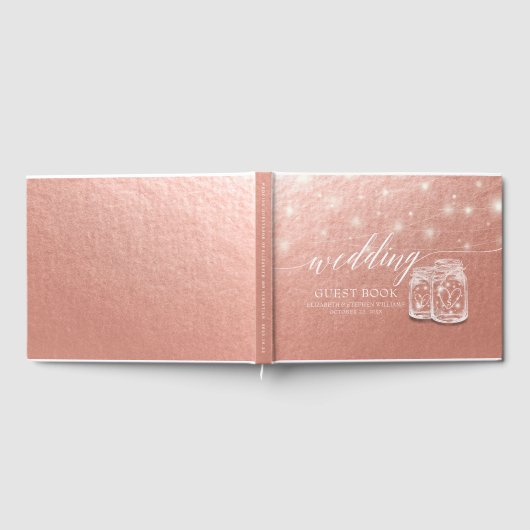 Weddenschap Guestbook Mason Jar String Light Roos  Gastenboek (Volledig)