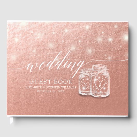 Weddenschap Guestbook Mason Jar String Light Roos  Gastenboek (Voorkant)