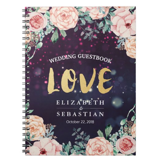Weddenschap Guestbook Modern Floral Paars Gold Scr Notitieboek (Voorkant)