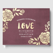 Weddenschap Guestbook Modern Golden Rozen Burgundy Gastenboek (Voorkant)
