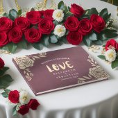 Weddenschap Guestbook Modern Golden Rozen Burgundy Gastenboek