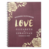Weddenschap Guestbook Modern Golden Rozen Burgundy Notitieboek (Voorkant)