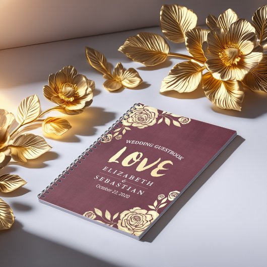 Weddenschap Guestbook Modern Golden Rozen Burgundy Notitieboek