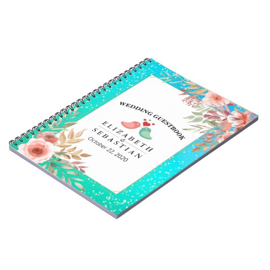 Weddenschap Guestbook Modern Pink Floral Blauwgroe Notitieboek (Linkerzijde)