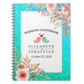 Weddenschap Guestbook Modern Pink Floral Blauwgroe Notitieboek (Voorkant)