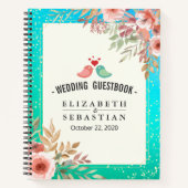 Weddenschap Guestbook Modern Pink Floral Blauwgroe Notitieboek (Voorkant)