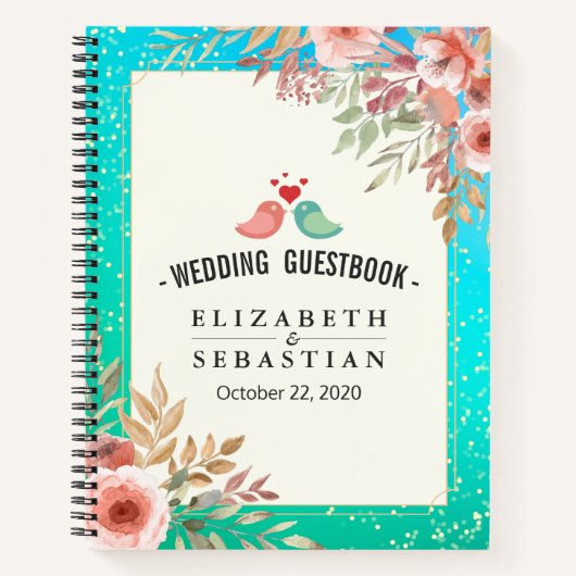 Weddenschap Guestbook Modern Pink Floral Blauwgroe Notitieboek (Voorkant)