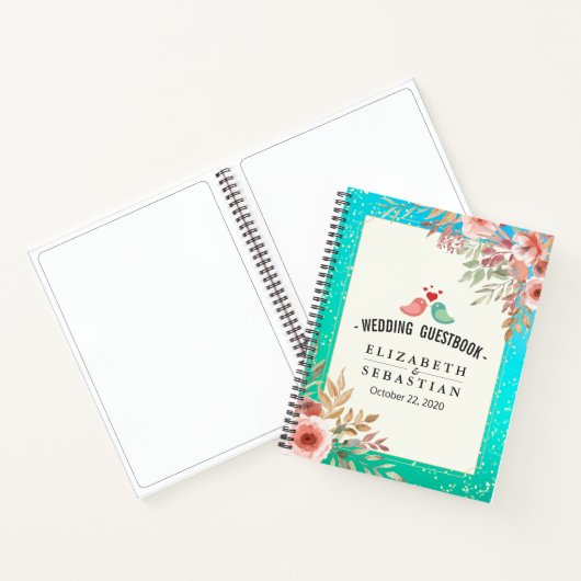 Weddenschap Guestbook Modern Pink Floral Blauwgroe Notitieboek (Binnen)