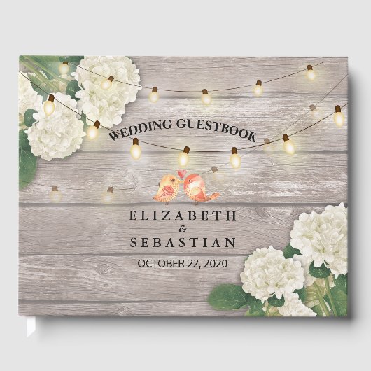 Weddenschap Guestbook Rustic Wood Floral String Li Gastenboek (Voorkant)