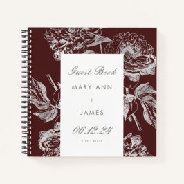 Weddenschap Guestbook Simple Floral Silver Burgund Notitieboek