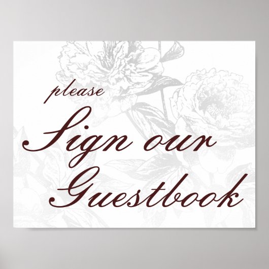 Weddenschap Guestbook Simple Floral Silver Burgund Poster (Voorkant)