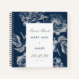 Weddenschap Guestbook Simple Floral Silver Navy Bl Notitieboek