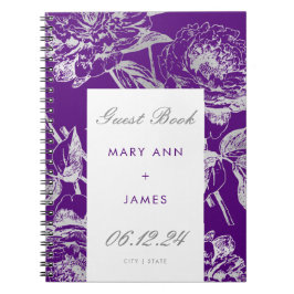 Weddenschap Guestbook Simple Floral Silver Paars Notitieboek